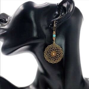 Bohemian mandala bronze dangle earrings